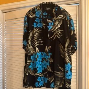 Favant Men's Tropical Black and Blue Floral Shirt